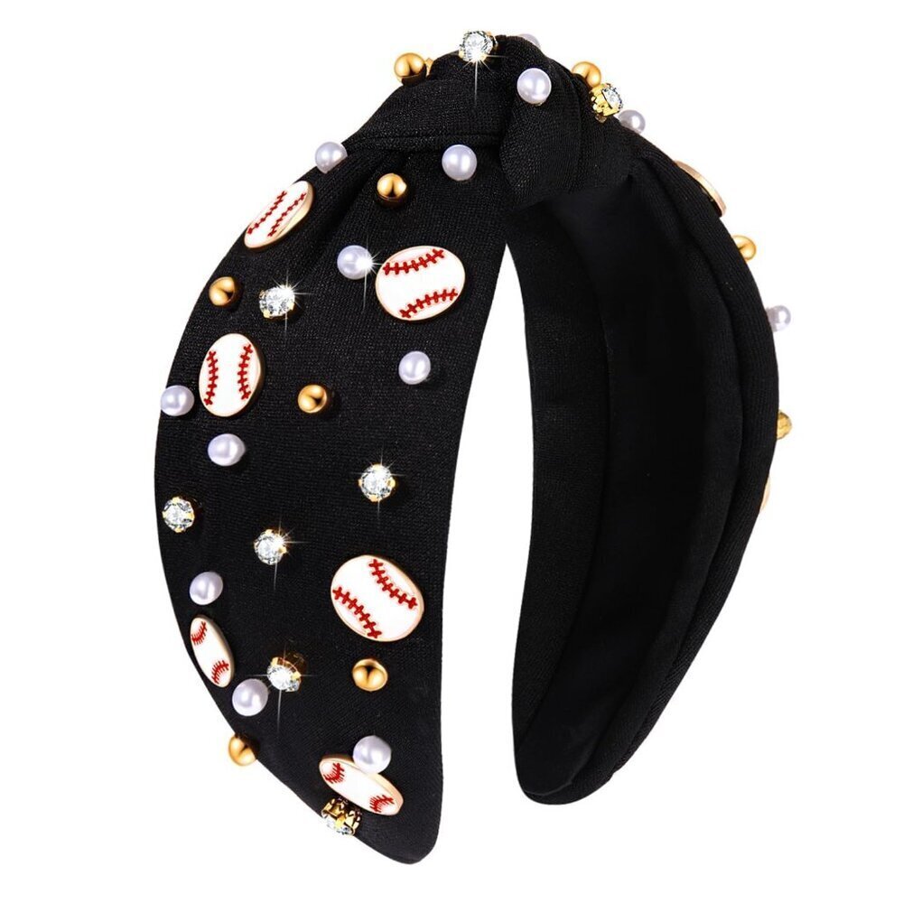Baseball Headband Women Beaded Pearl Knotted Sports Game Day Accessories